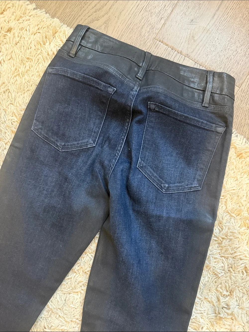 FRAME Le Crop Mini Boot Coated Jeans Epicure Dark Indigo Waxed Denim - Picture 7 of 8